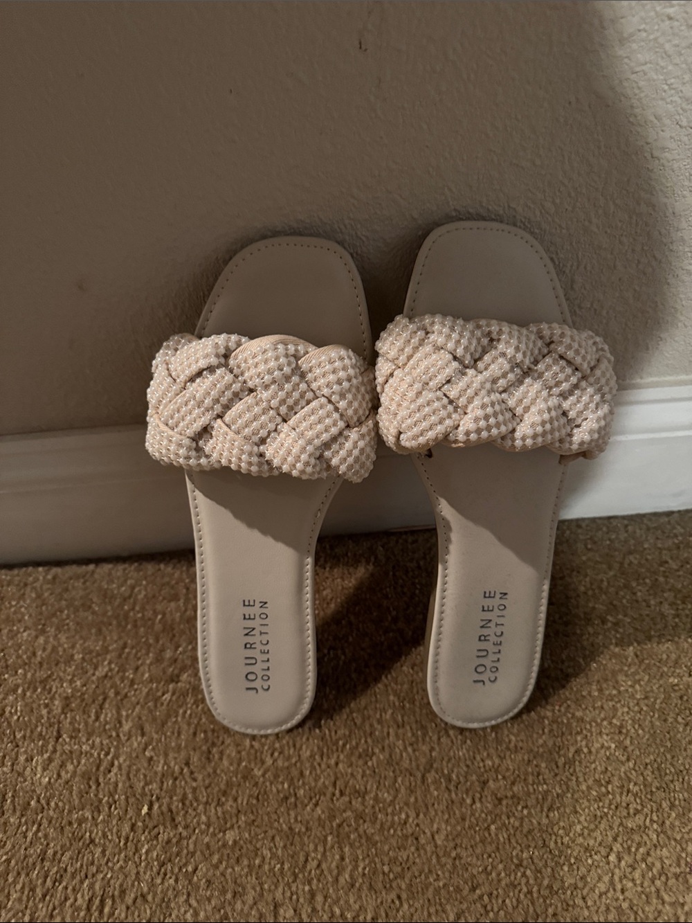 Journee Collection Braided Slide Sandals in Cream